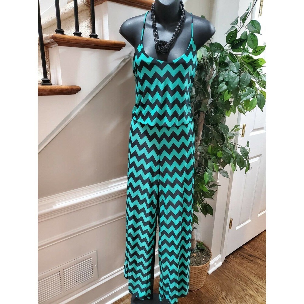 Boutique Glow Womens Black & Blue Polyester Spaghetti Sleeve Jumsuits Size Small